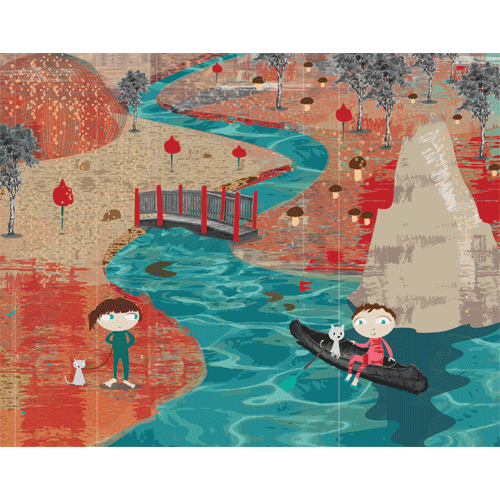 Children by river